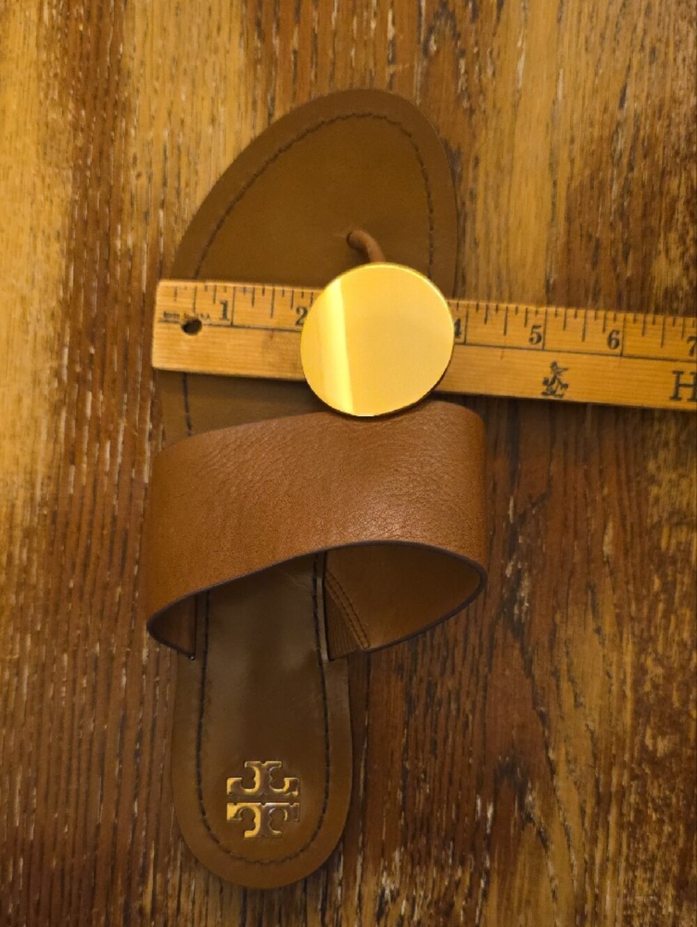 TORY BURCH PATOS DISK TAN ALL LEATHER FLAT THONGS FLIP FLOP SANDALS SIZE 9 BROWN - Picture 11 of 16